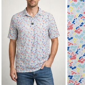 Bad Birdie Men's Floral Print Short Sleeve Polo Shirt Size Large